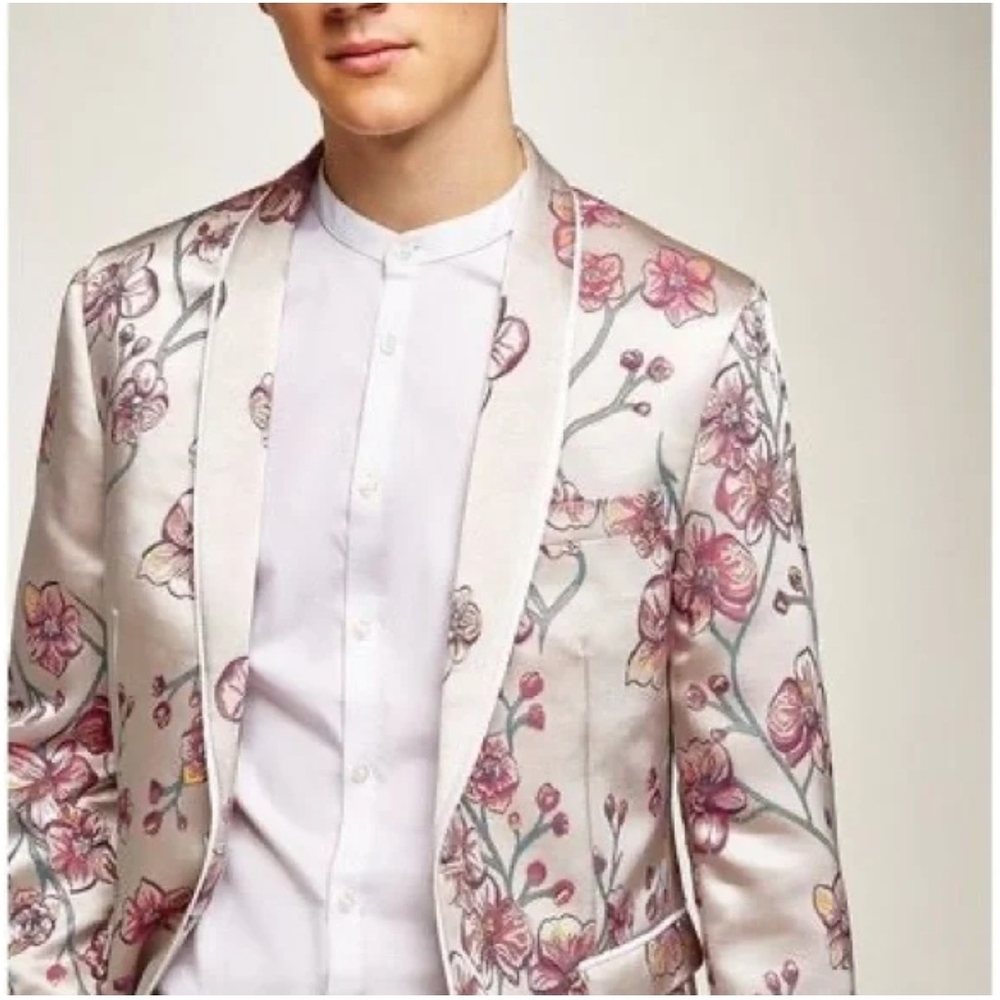Topman Floral Patterned Blazer for Men - 38R and Mauve Alfani Tuxedo Pants 31x30